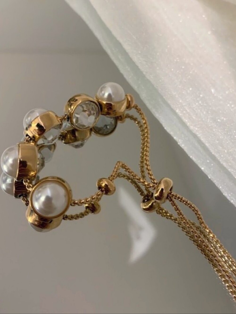 Pearl & Gold Bead Crystal Bracelet - Retro